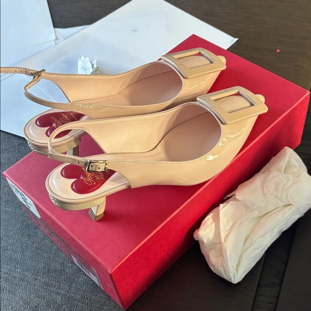 NWT Roger Vivier VIRGULE SLING BAK DEC 55 Shoes in Red Box sz37 - Picture 2 of 16